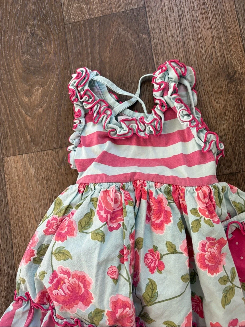 Girls Pink Floral & Stripe top and shorts Set -